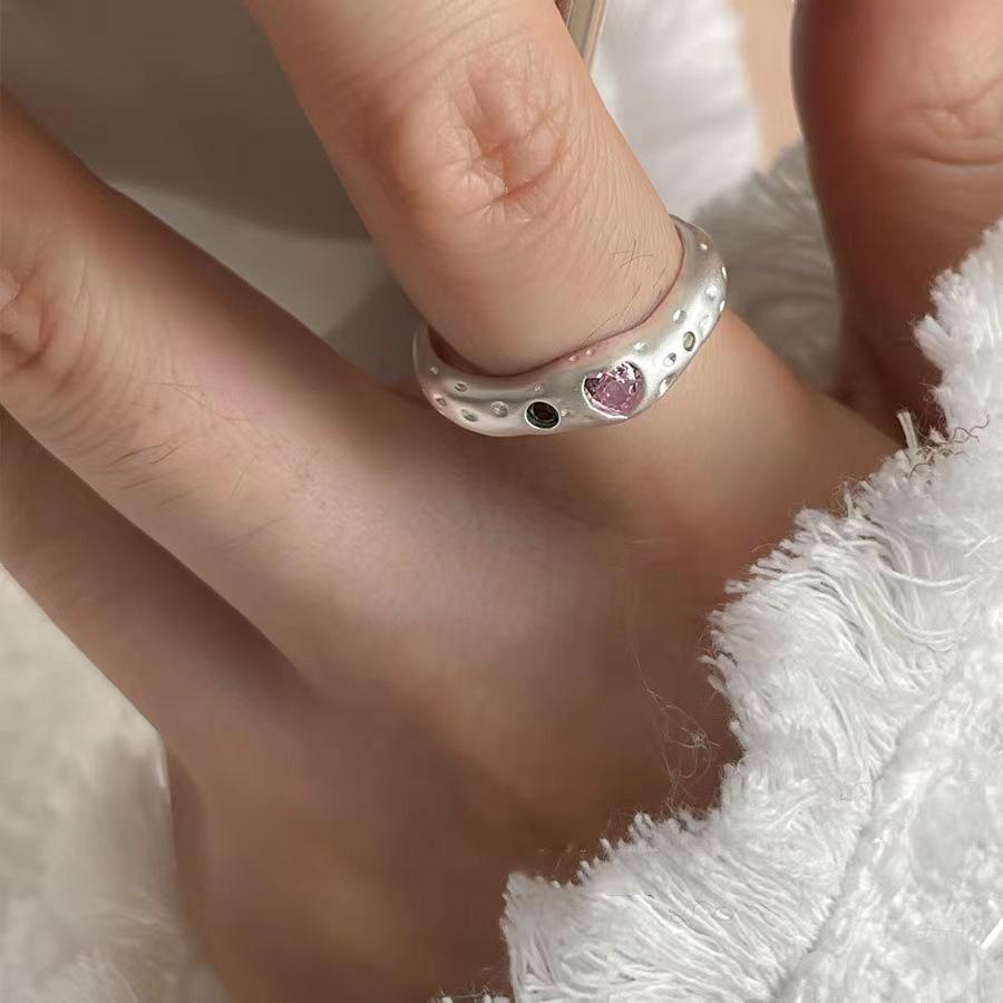2024 Pink Heart Zircon Ring: Irregular Textured, Adjustable, Sweet  Cool Niche Design for Women