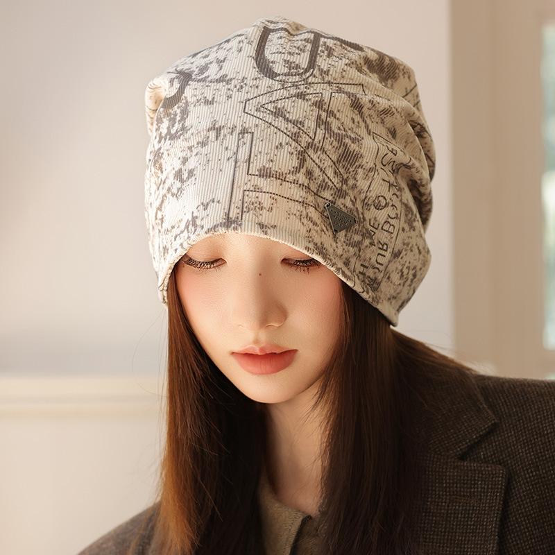 Autumn and winter printed stacking hat windproof face small bag head hat warm cold hat casual versatile hat women