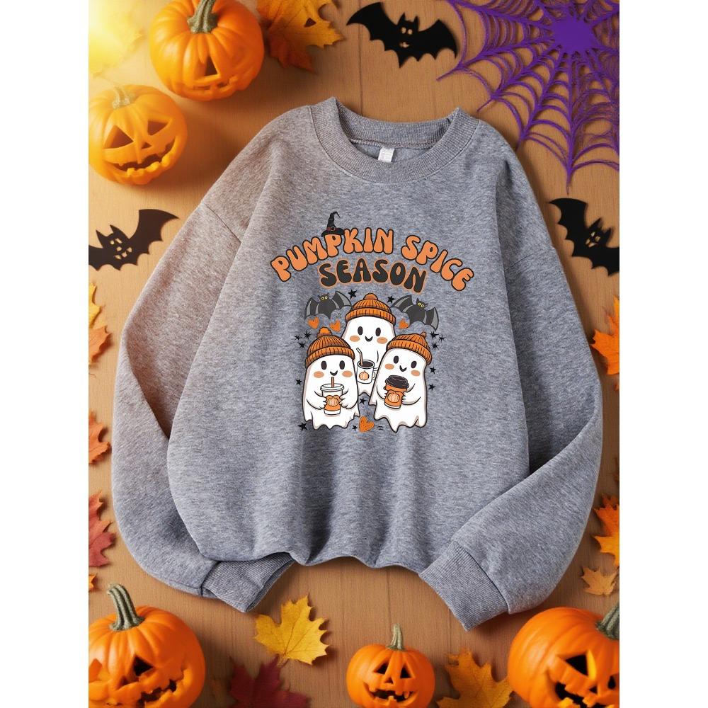 Ghost Pumpkin Spice Season Printed Ladies Sweatshirt Harajuku Costume Autumn Casual Halloween Pullover