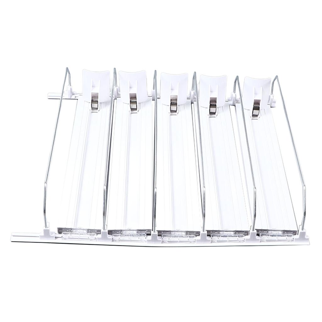 Drink Organizer for Fridge Spring Loaded Adjustable Push Rod Slide Rail Soda Can Dispenser for Beer Beverages 38cm White