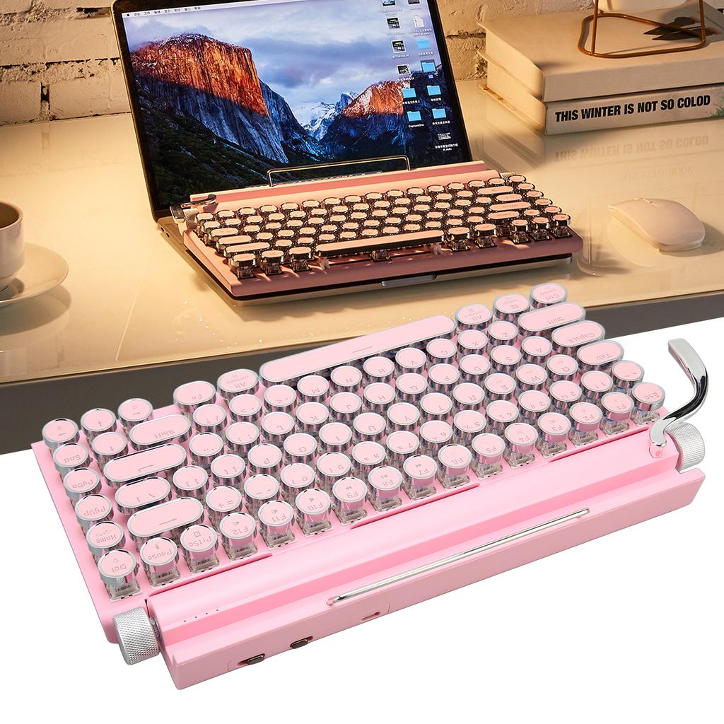 Clavier Mécanique 83 Touches Contrôle par Bouton Rotatif Touches Rondes Ergonomique Plug and Play 3 Modes Clavier Sans Fil pour Téléphone Ordinateur Portable