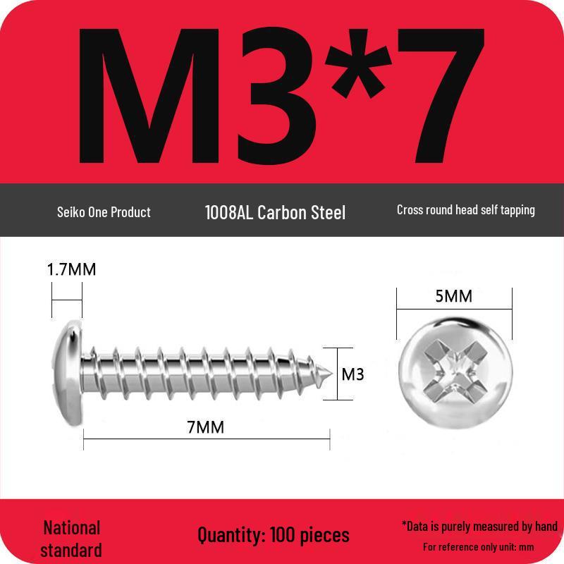 Galvanized Self-Tapping Screws, Round Head, White Zinc, PA Cross Pan, Pointed Tail M1.2-M4