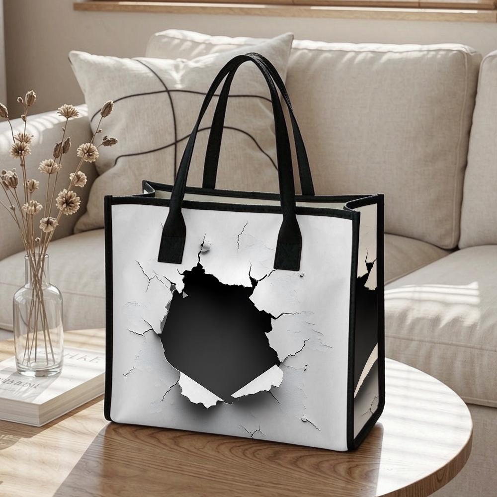 Crack Print Fashion Canvas Tote Bag Casual Large Capacity Portable Daily Shopping Shoulder Bag