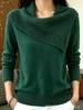 Asymmetrical Lapel Knit Sweater - Solid Color, Slim Fit, Versatile Long Sleeve Wool Sweater for Women