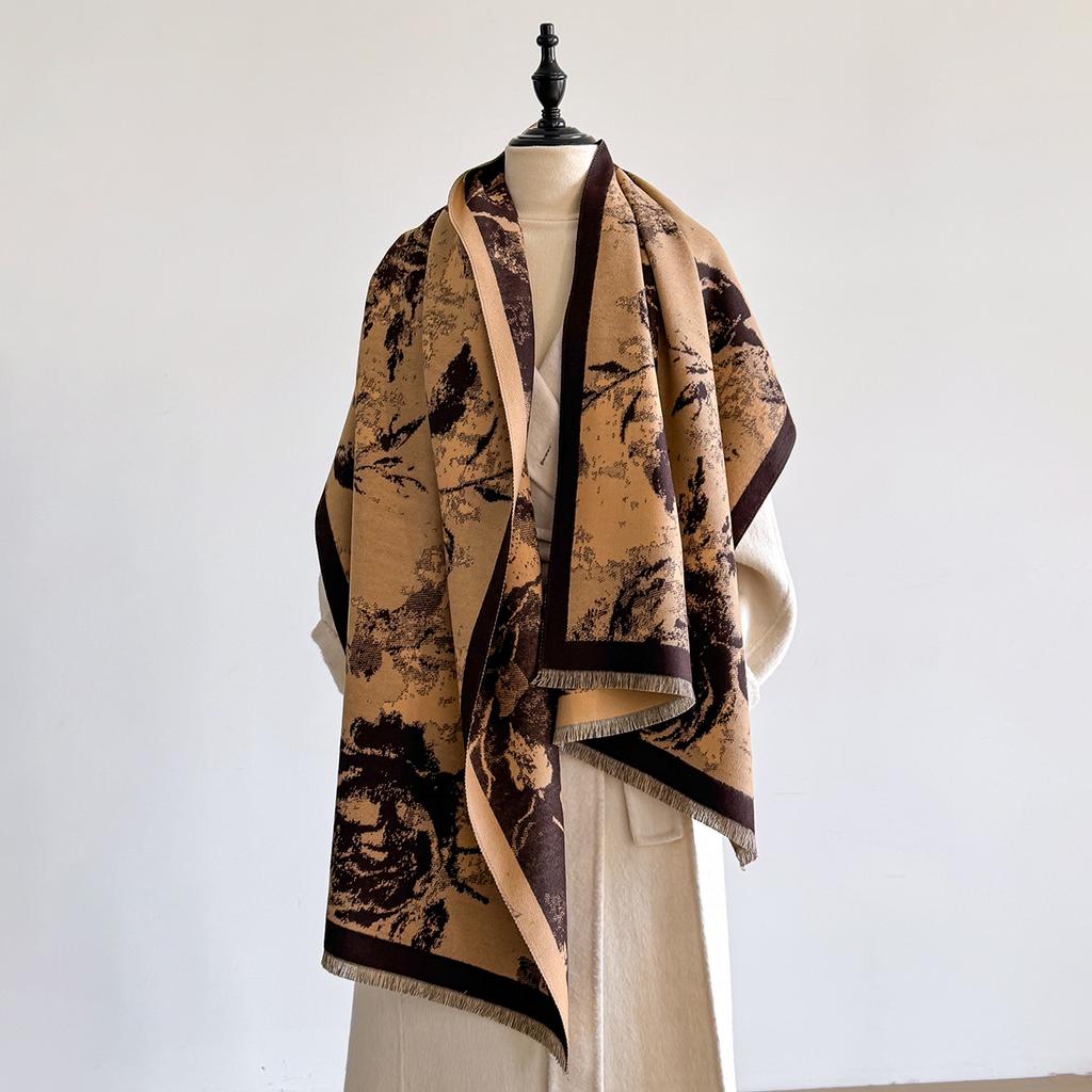 Luxury Brand Cashmere Women Floral Print Scarf Winter Warm Shawl and Wrap Bandana Pashmina Female Foulard Blanket Poncho