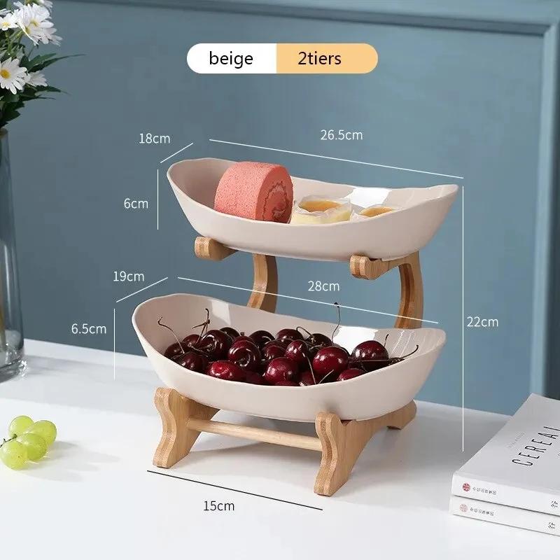 3 Tier Plate Holder Set Table Fruit Bowl Plates Kitchen with Floors Partitioned Candy Cake Trays Wooden Tableware Dishes