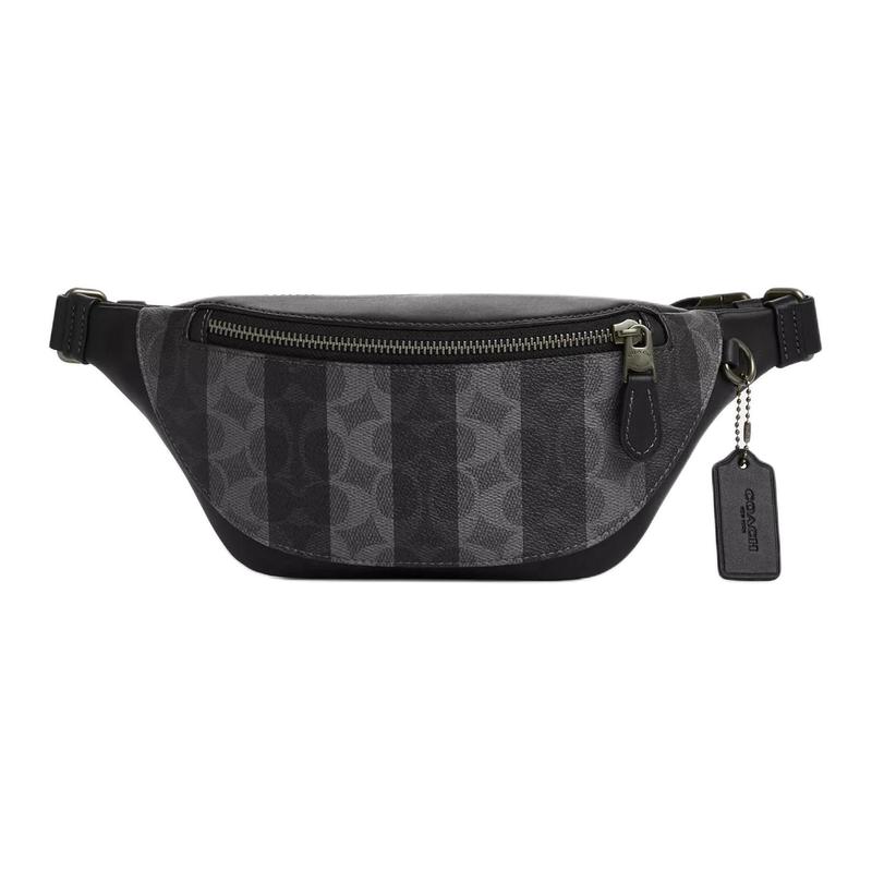 COACH Warren 29 Stripe Design Signature Coated Canvas and Smooth Leather Belt Bag Mini Men s Black чёрный