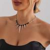 Punk Black Beads Rivet Choker Necklaces for Men Women Exaggerated Silver Color Metal Long Spike Tassel Necklaces Y2K Jewelry
