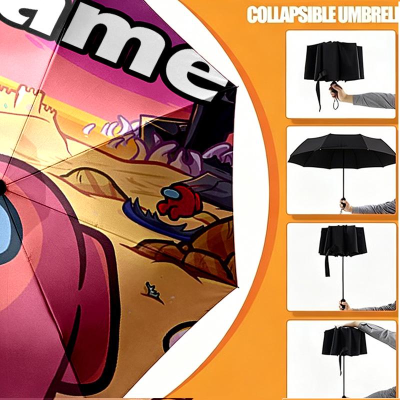 Custom Name Personalized Among Us Print Umbrella, Auto Open Close, 8‑Rib Sturdy Frame, Commute Camping Hiking Use, Birthday Gift