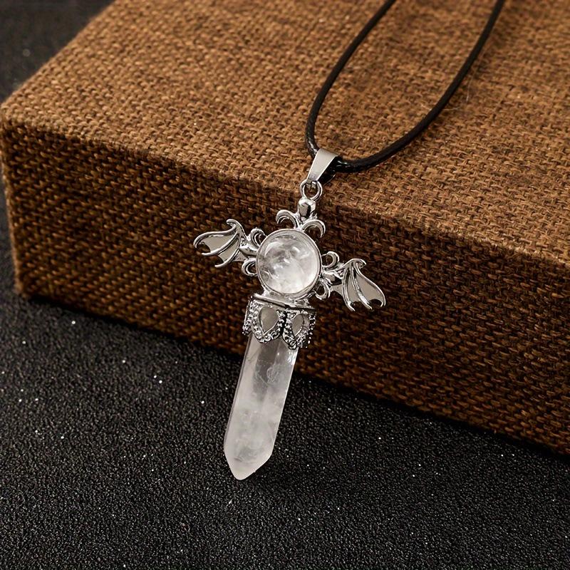 European & American Amethyst Rose Quartz Angel Wings Hexagonal Pendant Jewelry