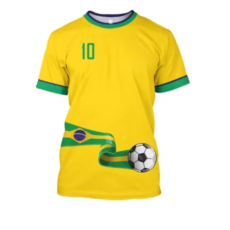 Brazil Jersey Men's T-shirt O-Neck Oversized Short Sleeve Men's Clothing 3D Print Brazilian Flag Selection Football Team Shirt