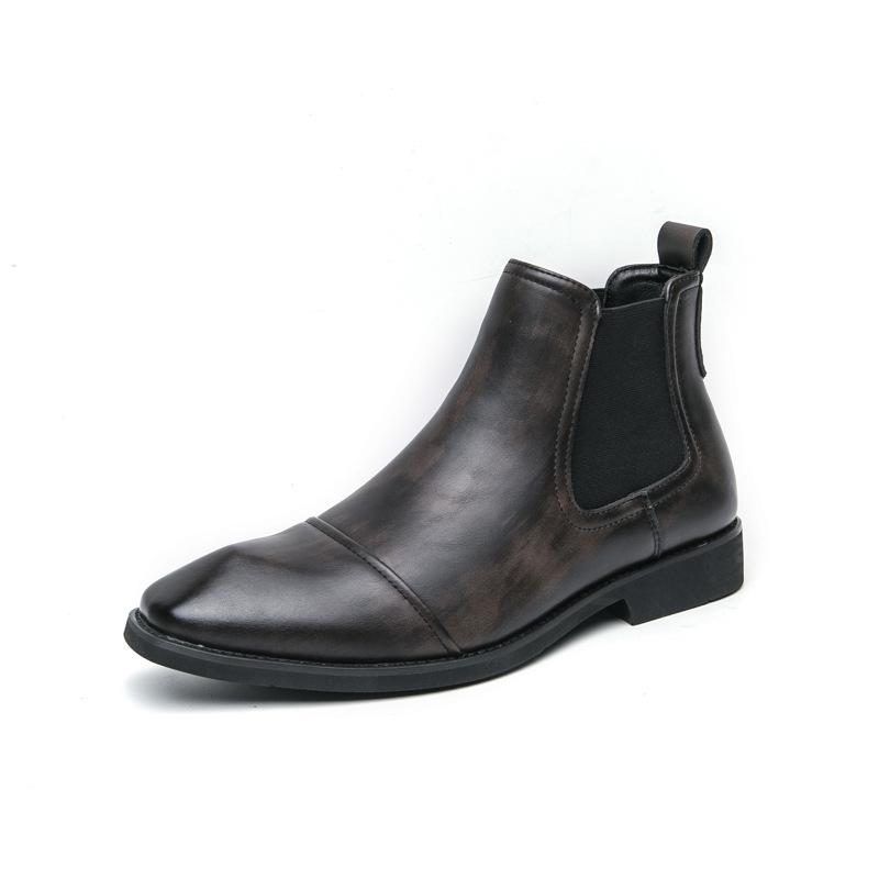 Men s Autumn Winter Leather Chelsea Boots - Classic Slip-On Business Casual Ankle Style 43 чёрный