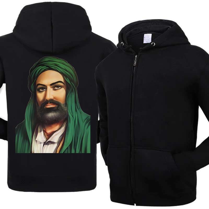 

Плюс размер Али Имам Али Хазрети Али куртка с капюшоном и принтом на молнии мужская мода с капюшоном свободная мужская одежда