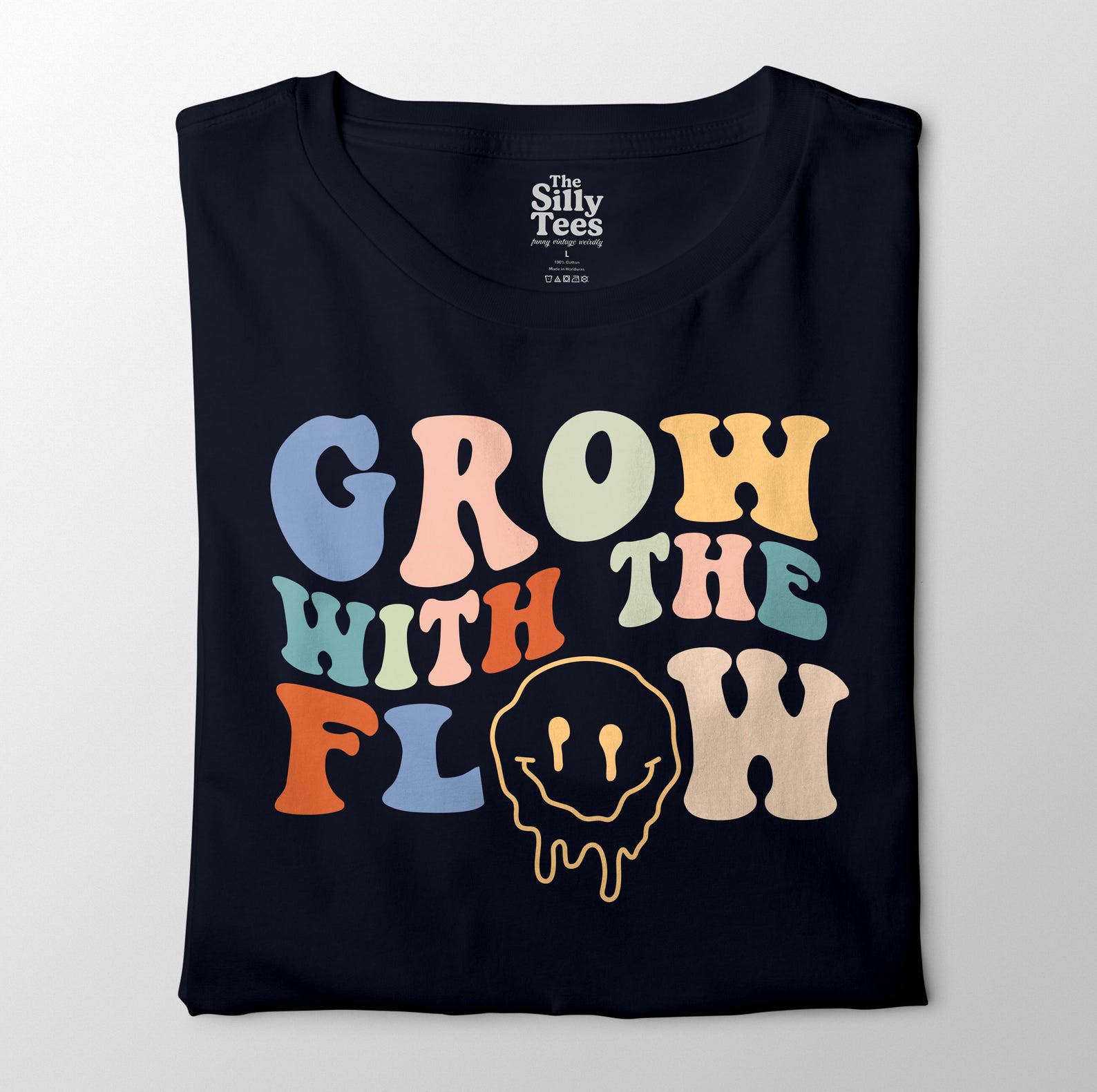 Trippy Smile Face T-Shirt: Retro Groovy Graphic Tee L