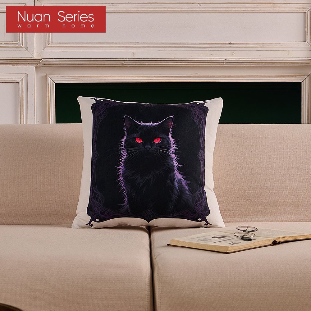 1PC Nuan Series Halloween Pillowcase Black Cat Ghost Pumpkin Series Printed Cushion Cover for Sofa Living Room Bedroom Home Decor Party Decorations