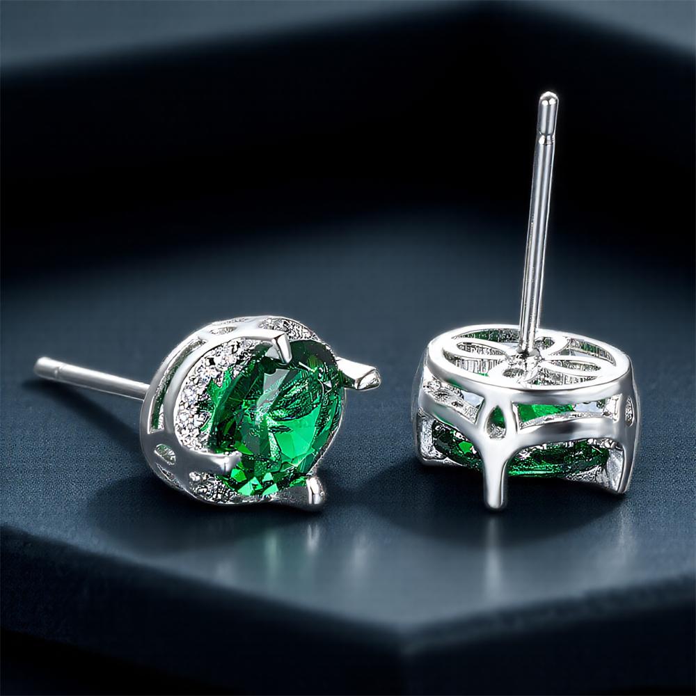 Trendy Green Crystal Oval Stone Small Stud Earrings For Women Vintage Silver Color Wedding Earring Birthstone Jewelry Girls Gift