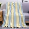Pastel Blue Yellow Stripe Ultra Soft Sherpa Fleece Blanket Fluffy Warm Halloween Cozy Throw for Couch Bedroom Gift All Season