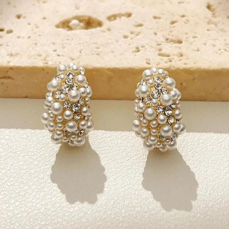 Fashion Inlay Zircon Pearl Drop Earrings for Women Girl New Trend Waterdrop Shaped Stud Earrings Party Charm Jewelry Accessories