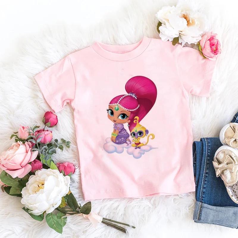 Kids Girl Pink Tshirt Baby Rainbow Kingdom Tops Toddler Tees Clothes Children Clothing Cartoon Short Sleeve Tshirt Casual Wear