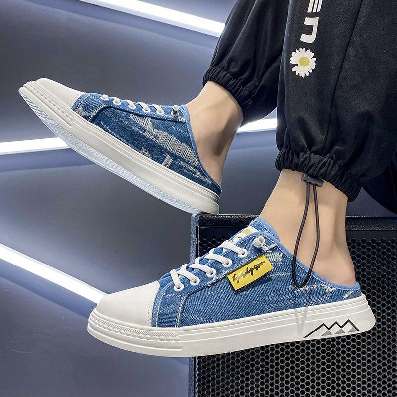 Hombres Zapatillas de lona Diseñador Medias Zapatillas para Hombres Zapatos  Transpirables Denim Hombre Verano Half Drag Zapato Plano Hombre comprar a  buen precio — entrega gratuita, reseñas reales con fotos — Joom