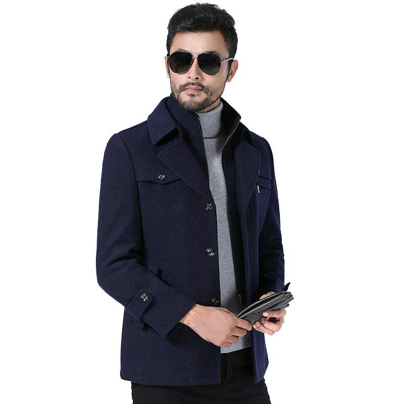 

2023 Autumn/Winter Men s Mid-Length Black Woolen Overcoat with Double-Layer Collar XXL