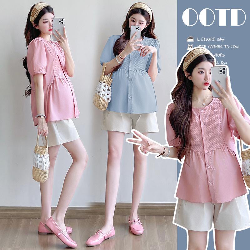 2026 Summer Maternity Fashion: Sweet Patchwork Short-Sleeve French Loose Belly-Covering Top 2XL