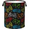 Colorful Game Joystick Silhouettes Laundry Hamper Bag With Waterproof Liner - Round Laundry Basket Foldable Clothes Storage