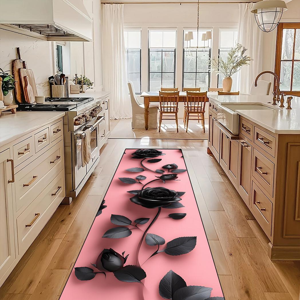 

VIKAMA Black Rose Carpet Valentine s Day Doormat Special Runner Rug Kitchen Rug Welcome MatCarpet For Live Room Rug For Bedroom 40X120CM (1.3X3.9FT
