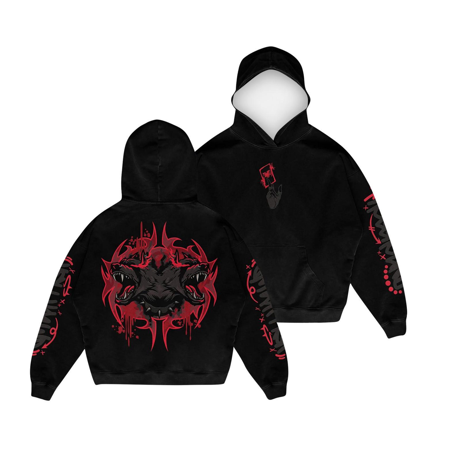 

Женская мода O-образный вырез с длинным рукавом и принтом, толстовка с капюшоном XL винный