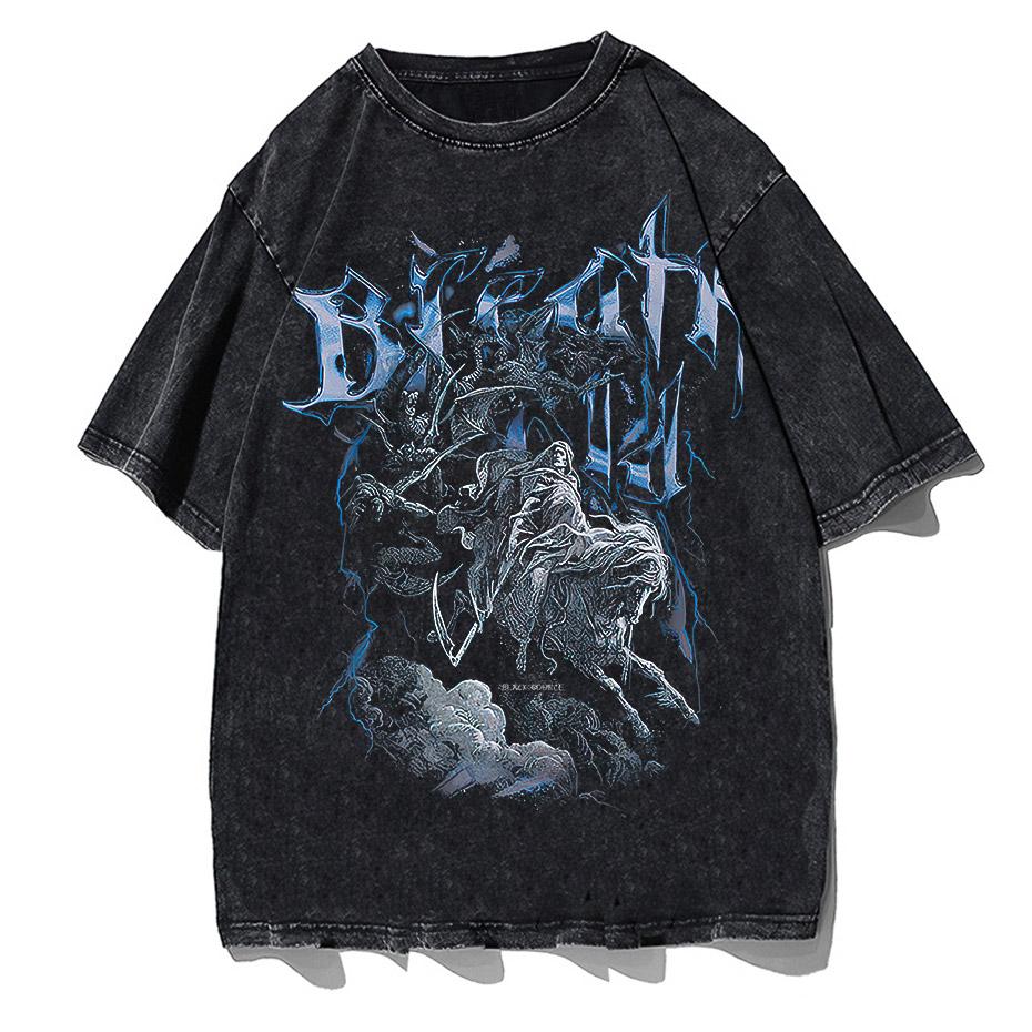 black source  ANIME MANGA VINTAGE WASH UNISEX T-SHIRT  Octopus Men Harajuku T-Shirt Japanese Style S разноцветный