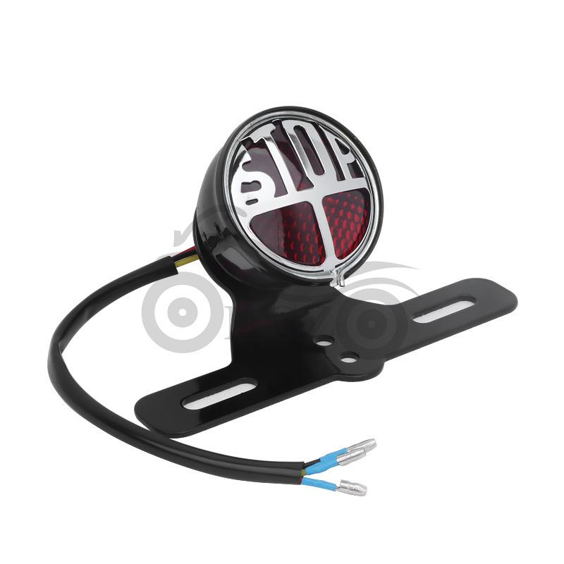 Retro Round Motorcycle Brake Light - Cafe Racer Rear Metal STOP Taillight