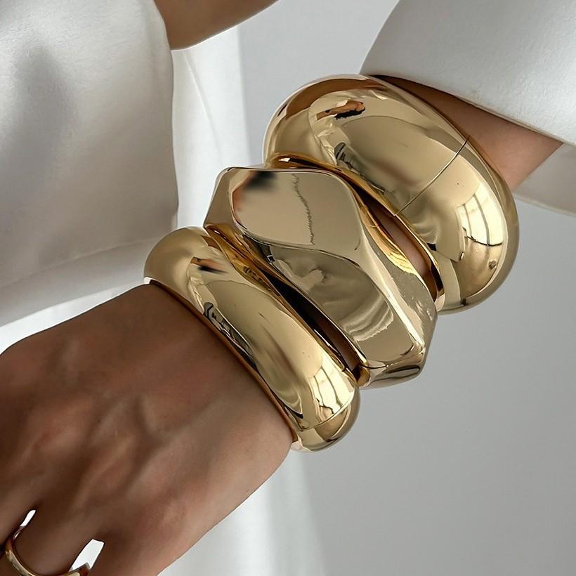 XU-31 European American Charm Thick Chunky Gold Bracelets Women Pulseras Y Brazalete Acero Inoxidable Irregular Alloy Bracelet