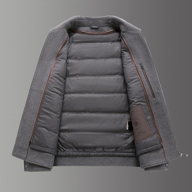 Men's Double-Sided Cashmere Lapel Jacket: Winter Business Wool Outerwear with Down Liner, Thick and Stylish for Middle-Aged Men.