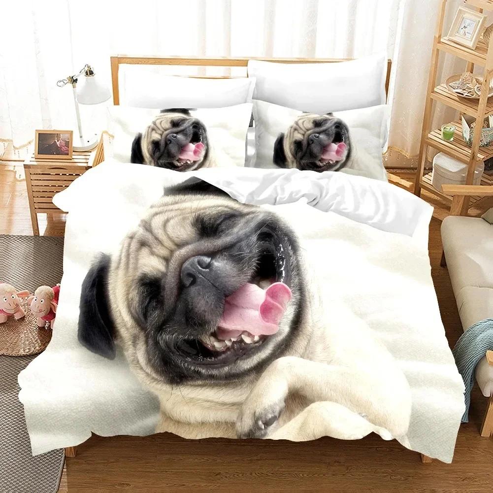 Lovely Pug Dog Animal Happy Dogs Comfortable Duvet Quilt Cover Pillowcase Bedding Set Children Bedroom Decoration Home Textile