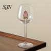 Bicchieri di Lusso per Feste Bicchiere da Vino Rosso con Rose e Foglie Verdi Decorato, Calice Trasparente Squisito Design Floreale, Bicchiere Decorativo,