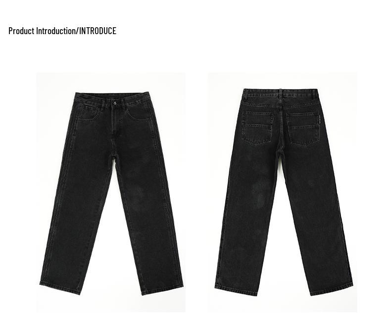 Men's Washed Black Wide-Leg Jeans - Casual Spring Streetwear Style
