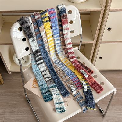New Niche Design Striped Color Blocked Thin And Narrow Long Wool Scarf For Women Fashionable And Versatile Knitted Yarn Scarf
