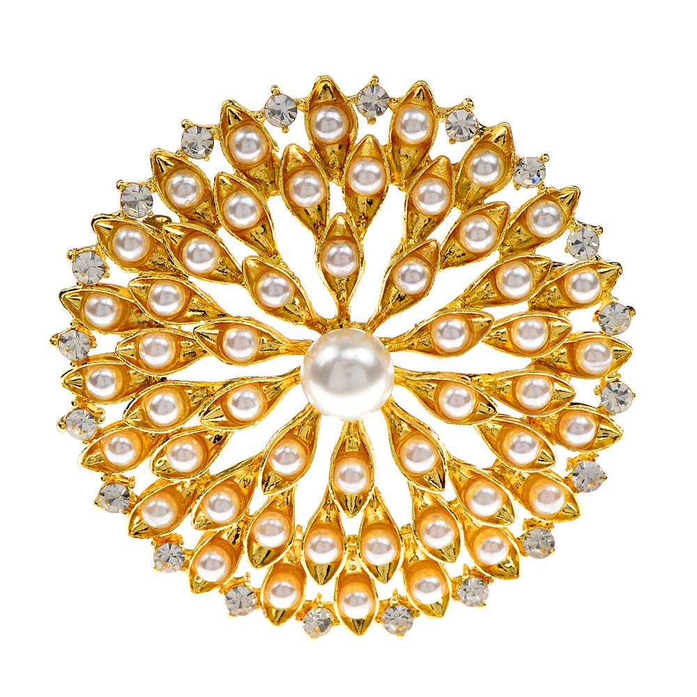 

Круглые броши-цветы с жемчугом для женщин, булавки для свадебного букета, модная бижутерия золотого цвета, аксессуары для пальто