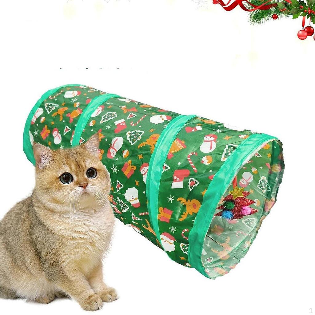 Cat Activity Maze Featuring Christmas Ball, Foldable Indoor Tunnel