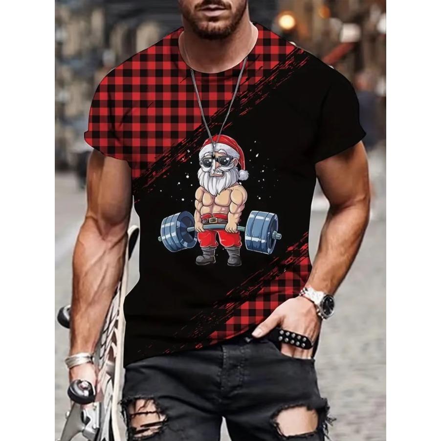 Funny Men's T-Shirts Santa Claus Christmas Oversized Short Sleeve with Snowflakes Print Red Casual O-Neck Outfit Men Clothing