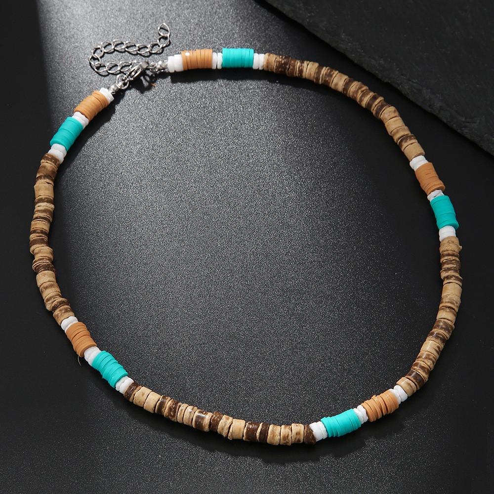 Collana Bohémienne con Perle di Guscio di Cocco Fatta a Mano Catena Geometrica da Uomo per Abbigliamento Casual