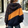 Dámský ležérní retro top s kapucí a barevným patchworkovým pruhovaným designem