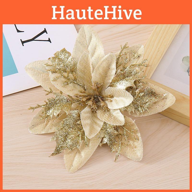 Christmas Decorative Flowers With Shiny Finish For Holiday Tree And Props Party