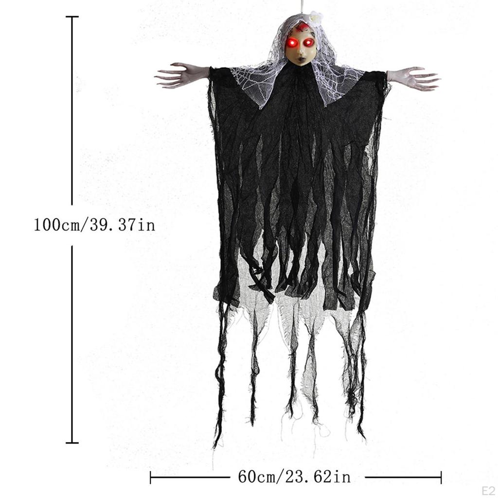 Halloween Spectre Hanging Decoration with Glowing Eyes Scary Black Girl Haunted House Prop Female
