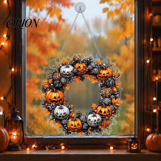 Acrylic Pumpkin Wall Hanging Halloween Pendant Decoration with Chain Waterproof Welcome Porch Sign for Front Door Window Indoor Outdoor Ornaments