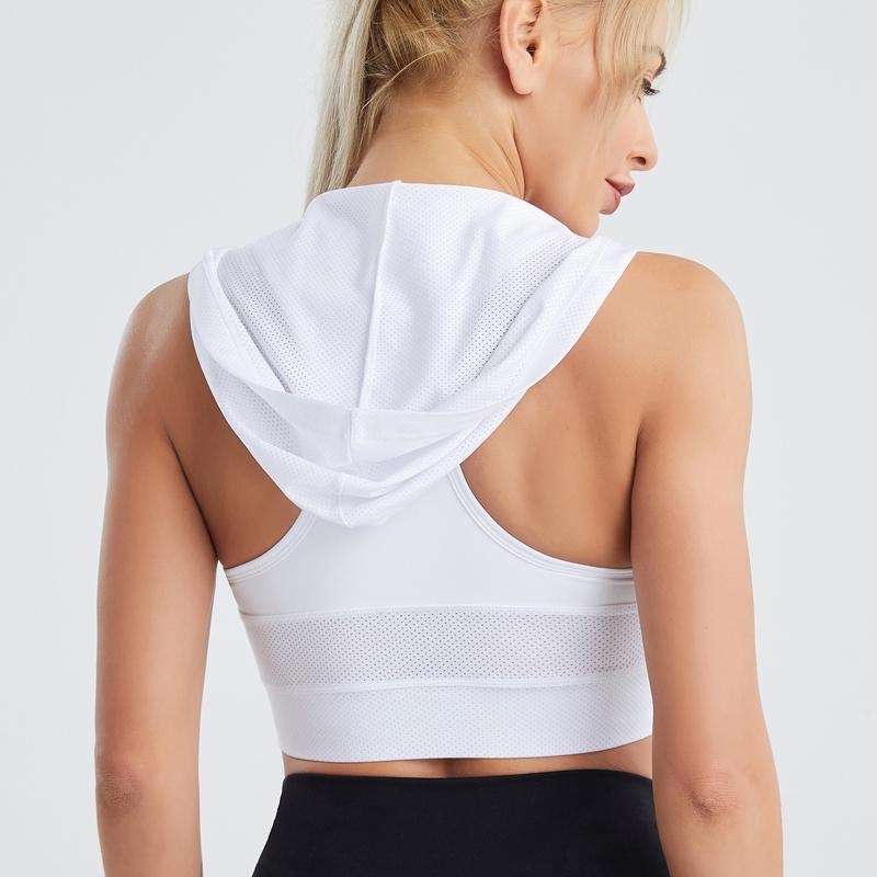 Dámské tílko s kapucí, fitness cvičení na jógu, běh, rychlé schnutí, prodyšné tričko