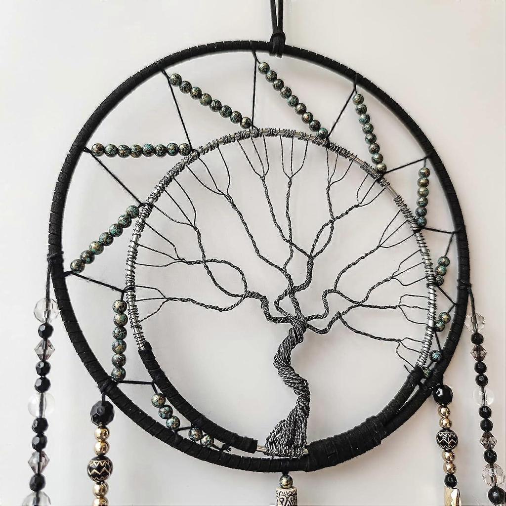 Schwarzer Traumfänger, Lebensbaum Traumfänger für Wanddekoration Traumfänger für Schlafzimmer von Erwachsenen Feder Wandbehang Ornamente