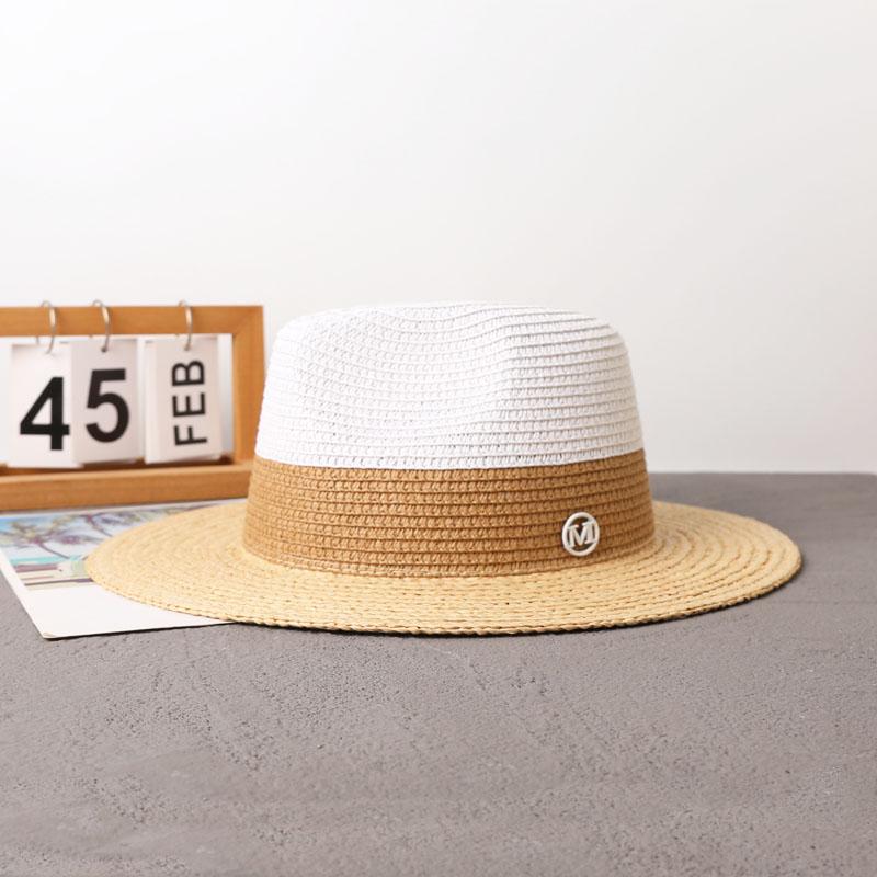 New Summer Beach Raffia Spliced Ethnic Style Woven Tape Sunshade Straw Hat Womens Wide Brim Jazz Holiday Uv Protection Sun Hats