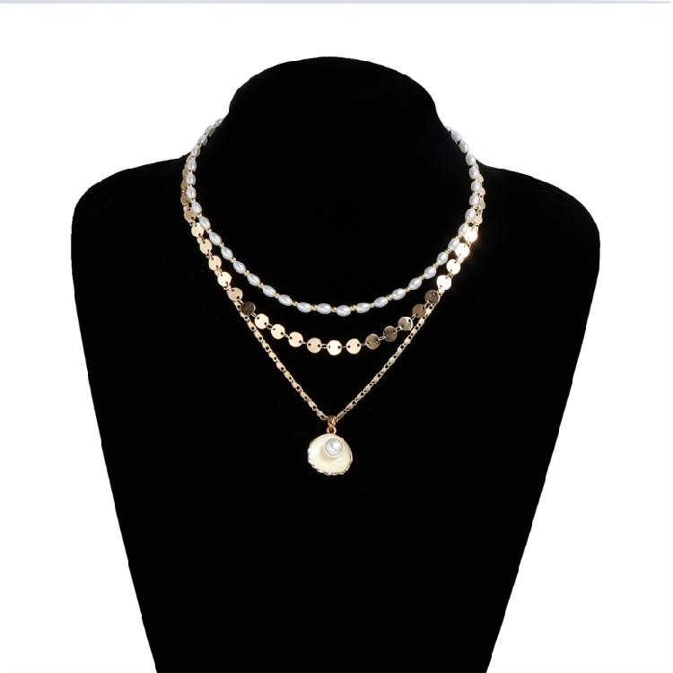 Versatile Geometric Shell Pearls Drop Necklace Adjustable Alloy Collarbone Chain For Creative Styling Expression