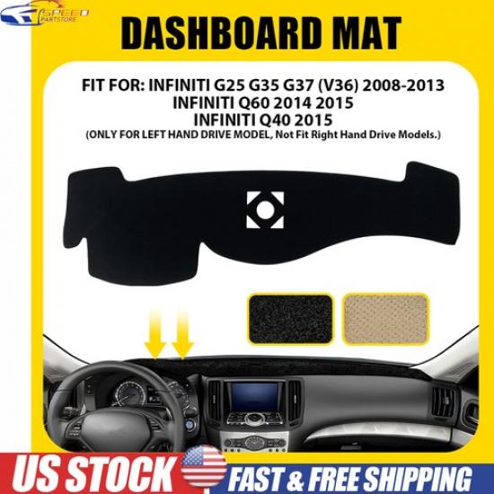 Dashboard Cover Pad Leather Dash Mat Black For Infiniti G25 G35 G37 2008-2015